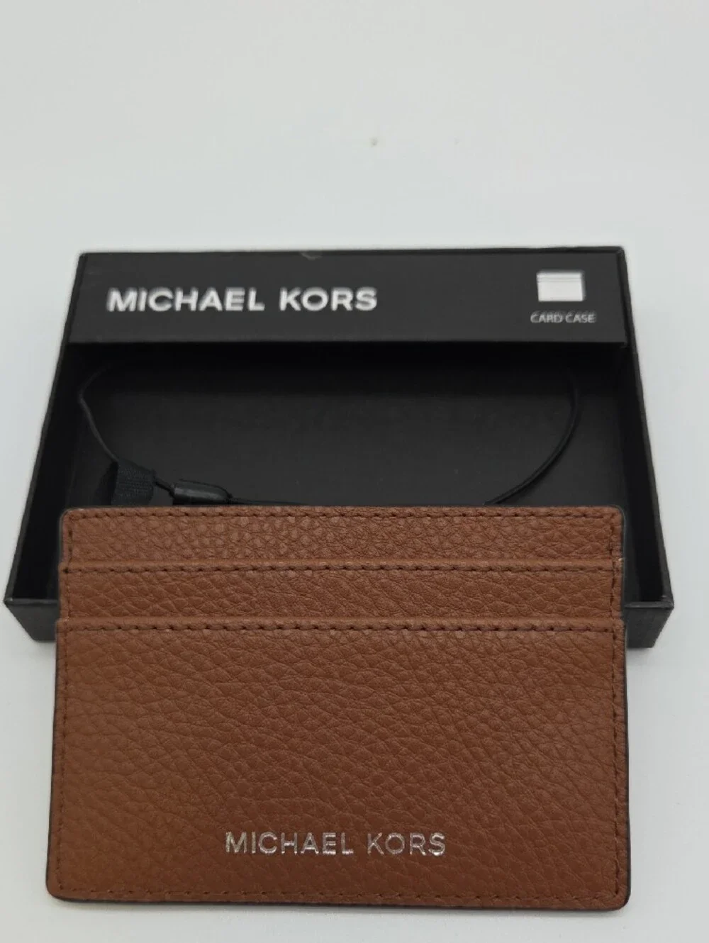 Michael Kors Brown Pebbled Leather Card Holder with Logo